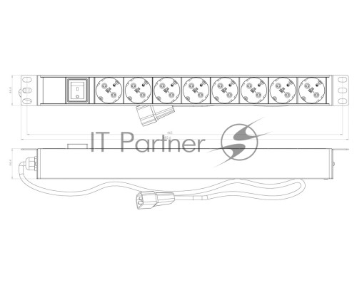 Hyperline SHE19-8SH-S-2.5IEC Блок розеток для 19