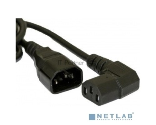 Кабель питания Hyperline PWC-IEC13A-IEC14-1.8-BK  монитор-компьютер IEC 320 C13 (угловая) - IEC 320 C14 (3x0.75), 10A, прямая вилка, 1.8м, цвет черный