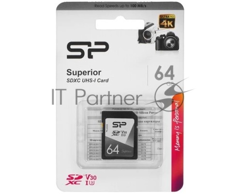 Флеш карта SD Silicon Power Superior 64GB SDXC Class 10 UHS-I U3 V30 100/80 Mb/s