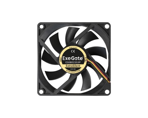 Вентилятор ExeGate ExtraSilent ES08015S3P, 80x80x15 мм, подшипник скольжения, 3pin, 1600RPM, 23dBA