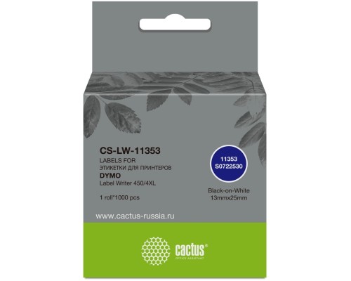 [Бумага] Этикетки Cactus CS-LW-11353 сег.:25x13мм черный белый 1000шт/рул Dymo Label Writer 450/4XL