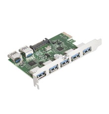Контроллер ExeGate EXE-317 PCI-E 2.0, 5*USB3.0 ext + 2*USB3.0 int, разъем доп.питания (OEM)