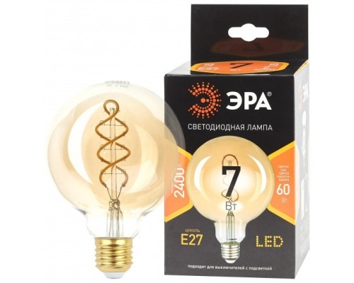 [ЭРА Светодиодные лампы] ЭРА Б0047663 Лампочка светодиодная F-LED G95-7W-824-E27 spiral gold E27 / Е27 7Вт филамент шар золотистый теплый белый свет