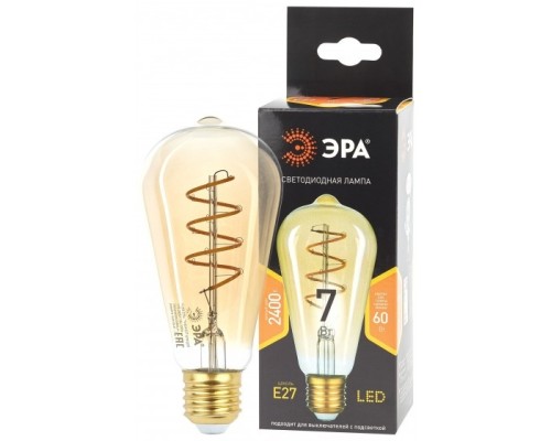 [ЭРА Светодиодные лампы] ЭРА Б0047665 Лампочка светодиодная F-LED ST64-7W-824-E27 spiral gold E27 / Е27 7Вт филамент золотистый теплый белый свет