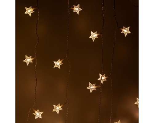 [Новогодние светоукрашения] ЭРА Б0051876 Светодиодная новогодняя гирлянда ENIZ-64W Звездочки 1,2*1,3 м теплый белый 64LED IP20
