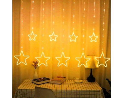 [Новогодние светоукрашения] ЭРА Б0051877 Светодиодная новогодняя гирлянда EGNIG - ST занавес Неоновые звезды 8 режимов 2,4*0,8 м теплый свет IP20