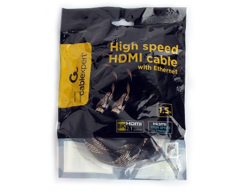 Кабель HDMI Cablexpert CCP-HDMI8К-1.5M, 19M/19M, v2.1, 8К, медь, позол.разъемы, экран, оплетка, 1.5м, черный, пакет Кабель HDMI Cablexpert CCP-HDMI8К-1.5M, 19M/19M, v2.1, 8К, медь, позол.разъемы, экран, оплетка, 1.5м, черный, пакет