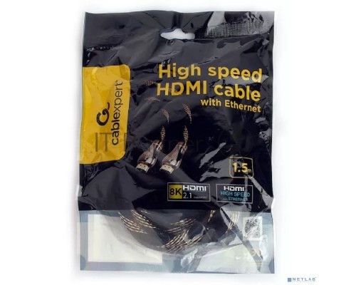 Кабель HDMI Cablexpert CCP-HDMI8К-1.5M, 19M/19M, v2.1, 8К, медь, позол.разъемы, экран, оплетка, 1.5м, черный, пакет Кабель HDMI Cablexpert CCP-HDMI8К-1.5M, 19M/19M, v2.1, 8К, медь, позол.разъемы, экран, оплетка, 1.5м, черный, пакет