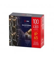 ЭРА Б0056012 Светодиодная новогодняя гирлянда ERAPS-WK1 бахрома уличная белый каучук 0,7*2 м теплый белый 100 LED IP65