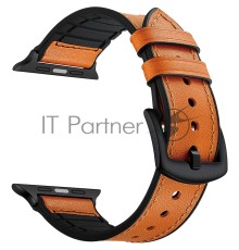 Комбинированный ремешок Lyambda Antares кожа/силикон для Apple Watch 42/44mm LWA-10-44-OR Orange