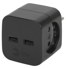ЭРА Б0049535 Разветвитель электрический SP-2-USB-B на 2 розетки 220V + 2xUSB 2400mA, без заземл 10А (черный) 