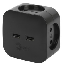 ЭРА Б0049536 Разветвитель электрический SP-4-USB-B на 4 розетки 220V + 2xUSB 2400mA, без заземл 10А (черный)