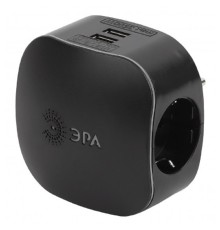 ЭРА Б0046364 Разветвитель электрический SP-3e-USB-BLACK на 3 розетки + 2 USB с заземлением со шторками 16А черный