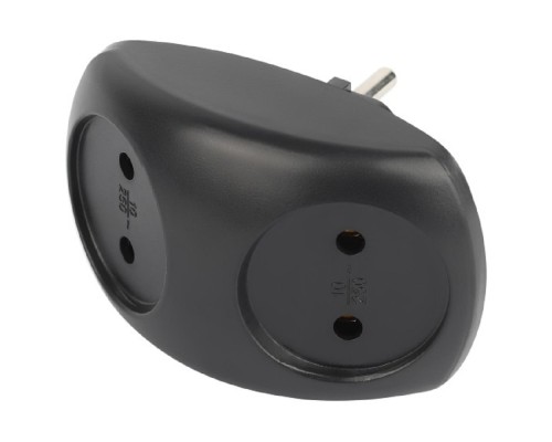 [ЭРА Удлинители бытовые, Сетевые фильтры] ЭРА Б0059720 Разветвитель электрический SPx-2-B на 2 розетки без заземления 10А черный 