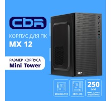 CBR Корпус mATX Minitower MX12, без БП, 1*USB 3.0, 2*USB 2.0, HD Audio+Mic, Black [PCC-MATX-MX12-WPSU]