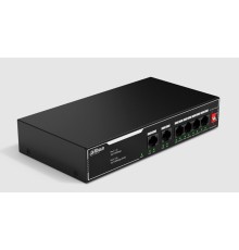 DAHUA DH-SF1006LP 6-портовый неуправляемый коммутатор с РоЕ, 4xRJ45 100Mb PoE, 2xRJ45 100Mb uplink, суммарно 36Вт, коммутация 1.2 Гбит/с, MAC-таблица 2K, металл