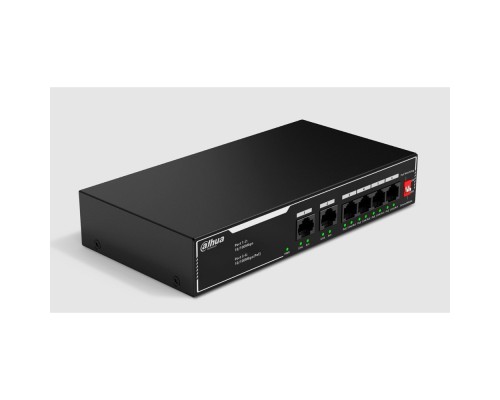 [Коммутаторы] DAHUA DH-SF1006LP 6-портовый неуправляемый коммутатор с РоЕ, 4xRJ45 100Mb PoE, 2xRJ45 100Mb uplink, суммарно 36Вт, коммутация 1.2 Гбит/с, MAC-таблица 2K, металл