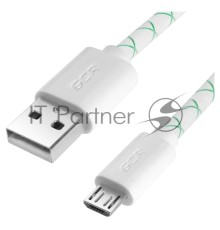 Кабель Greenconnect 2A 1.0m USB 2.0, AM/microB 5pin, бело-зеленый, белые коннекторы, 28/24 AWG, поддержка функции быстрой зарядки, GCR-UA9MCB3-BD-1.0m, морозостойкий.