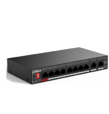 DAHUA DH-SG1010P 10-портовый гигабитный неуправляемый коммутатор c PoE, 8xRJ45 1Gb PoE, 2xRJ45 1Gb uplink, суммарно 96Вт, коммутация 20 Гбит/с, MAC-таблица 4K, металл