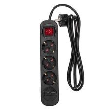 Rexant (13-4022) Удлинитель STANDARD 3 гнезда, 3м, 3х1,0мм?, с/з, с выключателем, 2 USB, черный