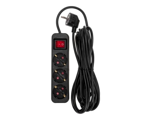 [удлинители] Rexant  13-4020 Удлинитель STANDARD 3 гнезда, 5м, 3х1,0мм?, с/з, с выключателем, черный 