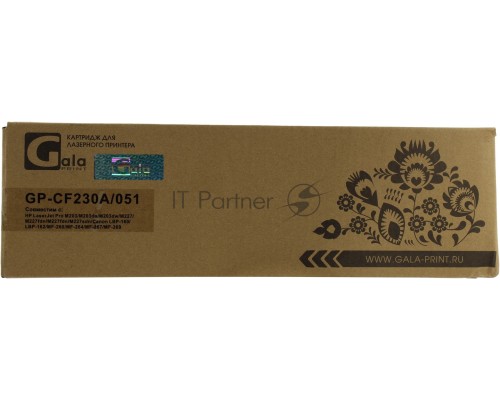 Картридж GalaPrint GP-CF230A/051 (№30A) чёрный (1600 стр.) для HP LaserJet Pro M203/M203dn/M203dw/M227/M227fdn/M227fdn/M227sdn/Canon LBP-160/LBP-162/MF-260/MF-264/MF-267/MF-269