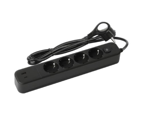 [ЭРА Удлинители бытовые, Сетевые фильтры] Эра Б0059572 Сетевой фильтр USF-4es-1,5m-2xUSBAC-B с базовой защитой с заземлением с выкл. 4 розетки+ 2xUSBA+C 3,1A 1,5м 10А черный