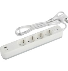 Эра Б0059573 Сетевой фильтр USF-4es-3m-2xUSBAC-W с базовой защитой с заземлением с выключателем 4 розетки+ 2xUSBA+C 3,1A 3м 10А белый