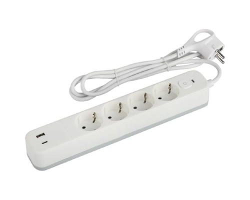 [ЭРА Удлинители бытовые, Сетевые фильтры] Эра Б0059573 Сетевой фильтр USF-4es-3m-2xUSBAC-W с базовой защитой с заземлением с выключателем 4 розетки+ 2xUSBA+C 3,1A 3м 10А белый