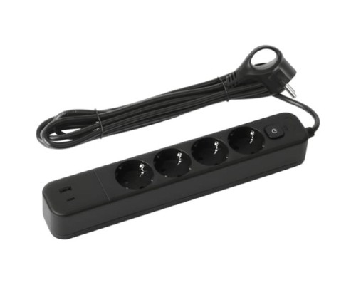 [ЭРА Удлинители бытовые, Сетевые фильтры] Эра Б0059574 Сетевой фильтр USF-4es-3m-2xUSBAC-B с базовой защитой с заземлением с выключателем 4 розетки+ 2xUSBA+C 3,1A 3м 10А черный