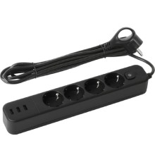 Эра Б0059568 Сетевой фильтр USF-4es-1,5m-3xUSBA-B с базовой защитой с заземлением с выключателем 4 розетки+ 3xUSBA 3,1A 1,5м 10А черный