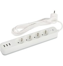Эра Б0059569 Сетевой фильтр USF-4es-3m-3xUSBA-W с базовой защитой с заземлением с выключателем 4 розетки+ 3xUSBA 3,1A 3м 10А белый 