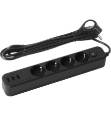 Эра Б0059570 Сетевой фильтр USF-4es-3m-3xUSBA-B с базовой защитой с заземлением с выключателем 4 розетки+ 3xUSBA 3,1A 3м 10А черный