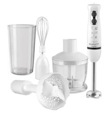 Кухонный процессор-блендер, Scarlett, SC-HB42M33, Мощность 700 Вт, 2 скоростных режима, Емкость измельчителя 0,6 л, Мерный стакан 0.6л, Венчи, Белый