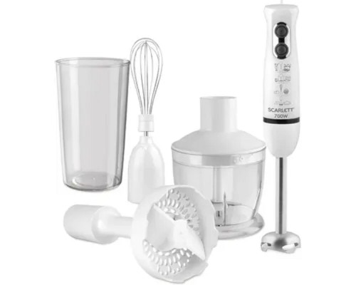 [Блендер] Кухонный процессор-блендер, Scarlett, SC-HB42M33, Мощность 700 Вт, 2 скоростных режима, Емкость измельчителя 0,6 л, Мерный стакан 0.6л, Венчи, Белый