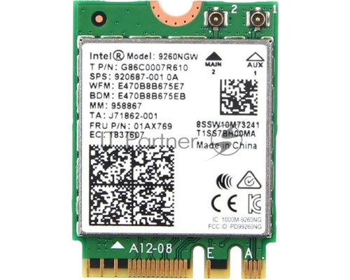 Плата сетевого контроллера Intel® Wireless-AC 9260, 2230, 2x2 AC+BT, Gigabit, No vPro®,999LV6