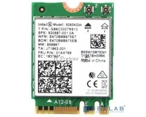 Плата сетевого контроллера Intel® Wireless-AC 9260, 2230, 2x2 AC+BT, Gigabit, No vPro®,999LV6
