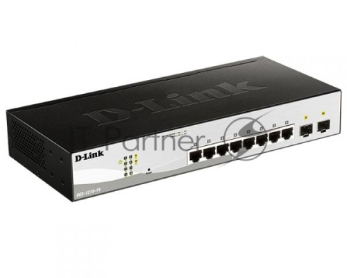 Коммутатор D-Link DGS-1210-10/FL1A, L2 Managed Switch with  8 10/100/1000Base-T ports and 2 1000Base-X SFP ports.8K Mac address, 802.3x Flow Control, 256 of 802.1Q VLAN, VID range 1-4094, 802.1p Priority Queues