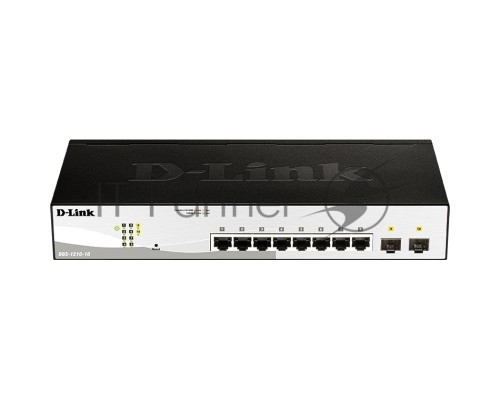 Коммутатор D-Link DGS-1210-10/FL1A, L2 Managed Switch with  8 10/100/1000Base-T ports and 2 1000Base-X SFP ports.8K Mac address, 802.3x Flow Control, 256 of 802.1Q VLAN, VID range 1-4094, 802.1p Priority Queues
