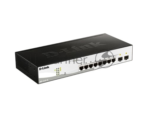 Коммутатор D-Link DGS-1210-10/FL1A, L2 Managed Switch with  8 10/100/1000Base-T ports and 2 1000Base-X SFP ports.8K Mac address, 802.3x Flow Control, 256 of 802.1Q VLAN, VID range 1-4094, 802.1p Priority Queues