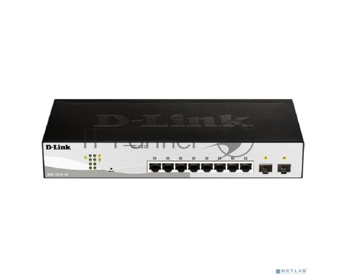 Коммутатор D-Link DGS-1210-10/FL1A, L2 Managed Switch with  8 10/100/1000Base-T ports and 2 1000Base-X SFP ports.8K Mac address, 802.3x Flow Control, 256 of 802.1Q VLAN, VID range 1-4094, 802.1p Priority Queues