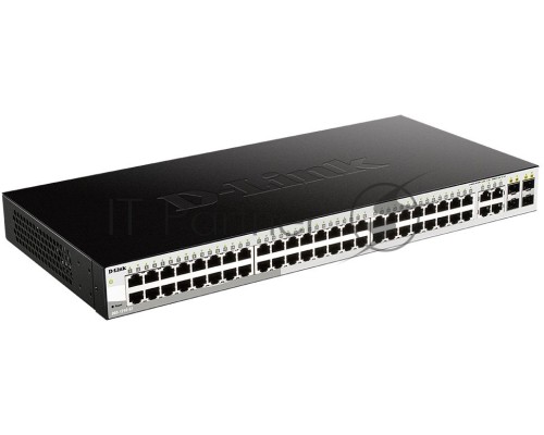 Коммутатор D-Link DGS-1210-52/FL1A, L2 Managed Switch with 48 10/100/1000Base-T ports and 4 100/1000Base-T/SFP combo-ports.16K Mac address, 802.3x Flow Control, 256 of 802.1Q VLAN, VID range 1-4094, 802.1p Prio