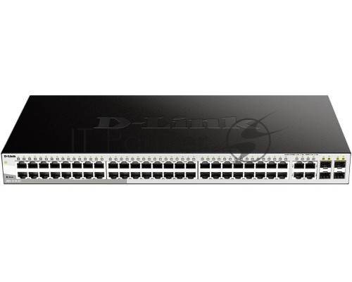 Коммутатор D-Link DGS-1210-52/FL1A, L2 Managed Switch with 48 10/100/1000Base-T ports and 4 100/1000Base-T/SFP combo-ports.16K Mac address, 802.3x Flow Control, 256 of 802.1Q VLAN, VID range 1-4094, 802.1p Prio