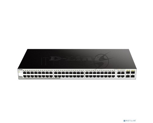 Коммутатор D-Link DGS-1210-52/FL1A, L2 Managed Switch with 48 10/100/1000Base-T ports and 4 100/1000Base-T/SFP combo-ports.16K Mac address, 802.3x Flow Control, 256 of 802.1Q VLAN, VID range 1-4094, 802.1p Prio