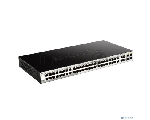 Коммутатор D-Link DGS-1210-52/FL1A, L2 Managed Switch with 48 10/100/1000Base-T ports and 4 100/1000Base-T/SFP combo-ports.16K Mac address, 802.3x Flow Control, 256 of 802.1Q VLAN, VID range 1-4094, 802.1p Prio