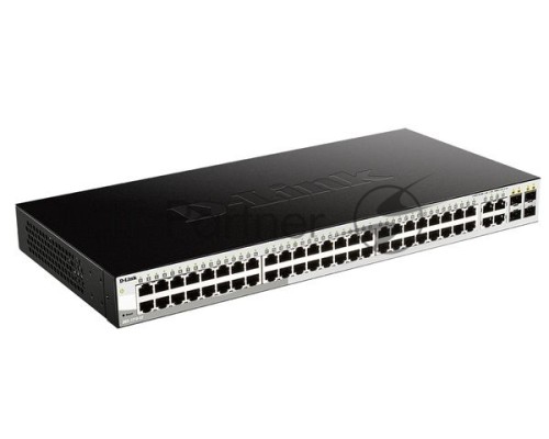 Коммутатор D-Link DGS-1210-52/FL1A, L2 Managed Switch with 48 10/100/1000Base-T ports and 4 100/1000Base-T/SFP combo-ports.16K Mac address, 802.3x Flow Control, 256 of 802.1Q VLAN, VID range 1-4094, 802.1p Prio