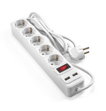 Exegate EX295491RUS Сетевой фильтр-удлинитель с USB зарядкой ExeGate SP-5-USB-1.8W (5 евророзеток с заземлением, 2 USB-A 2A, 1.8м, защита от перегрузки, выключатель с подсветкой, белый)