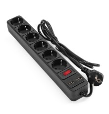 Exegate EX295492RUS Сетевой фильтр-удлинитель с USB зарядкой ExeGate SP-6-USB-1.8B (6 евророзеток с заземлением, 2 USB-A 2A, 1.8м, защита от перегрузки, выключатель с подсветкой, черный)