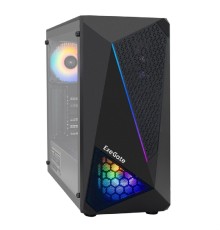 Exegate EX296073RUS Корпус Miditower ExeGate EVO-8225-EVO800 (ATX, БП EVO800RGB с вент. 12см, 2*USB+1*USB3.0, черный, 2 вент. с RGB подсветкой и полоса на передней панели, боковая панель - закаленное 