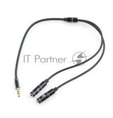 Кабель аудио Cablexpert CCAB-02-35MYHM-0.2MB. 3.5 джек 4pin(M)/2х 3.5 джек(F) наушники и микрофон, черный, 0.2м, блистер